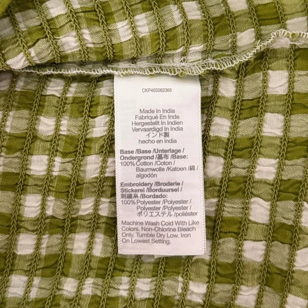 Madewell Cottagecore Green Gingham Smocked Puff Sleeve Square Neck Top XS Ruffle - Picture 6 of 9